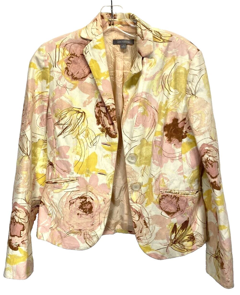 Ann Taylor Women’s Size 2 Blazer Cotton/Linen Classic Floral Unstructured Jacket